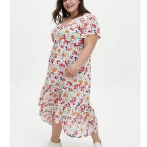 Torrid White Bright Floral Print Gauze Cap Sleeve Spring Summer Midi Dress 1X